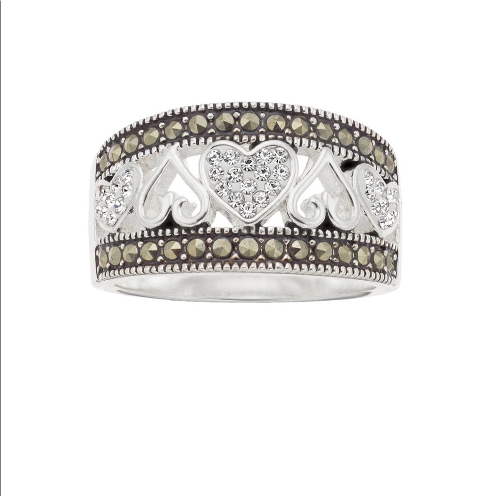 New. Silver expressions Marcasite and crystal ring